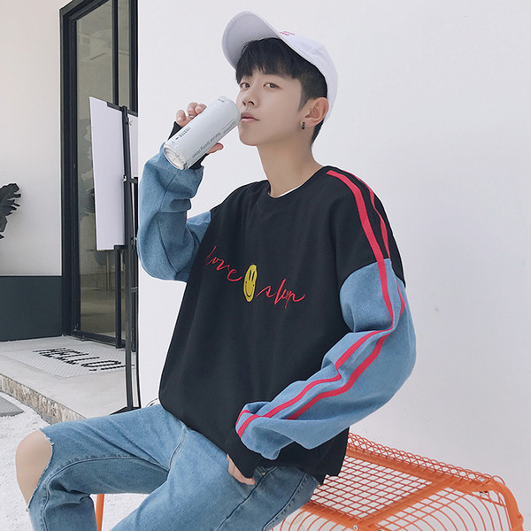 Hanorac de zi cu zi pentru bărbați cu guler în formă de O și imprimeu în două culori