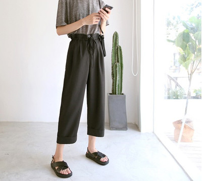 Дамски модерен панталон с висока талия - широк модел