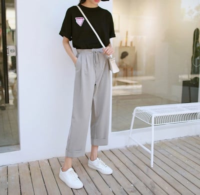 Дамски модерен панталон с висока талия - широк модел