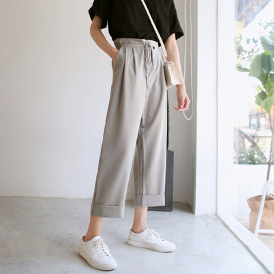 Дамски модерен панталон с висока талия - широк модел