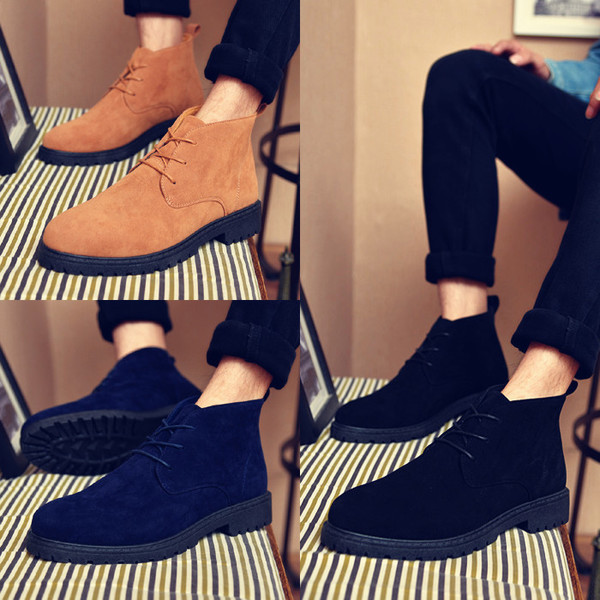 Стилни мъжки боти с връзки от еко велур в няколко цвята