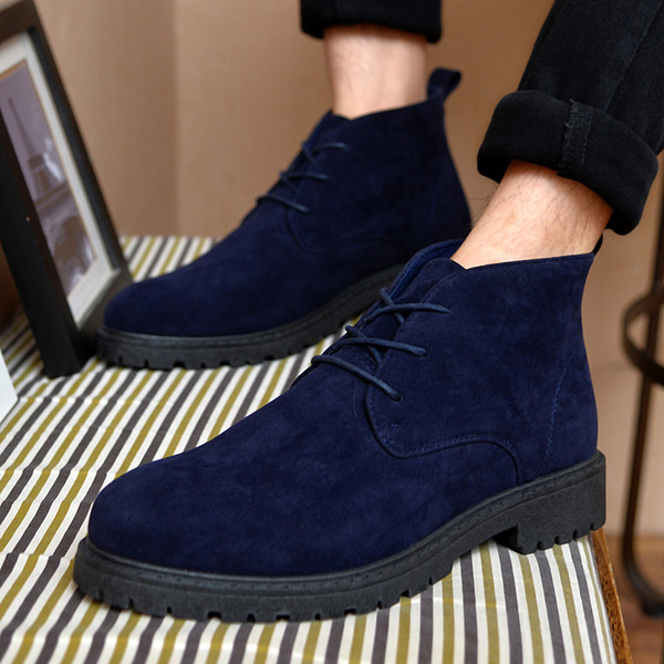 Стилни мъжки боти с връзки от еко велур в няколко цвята