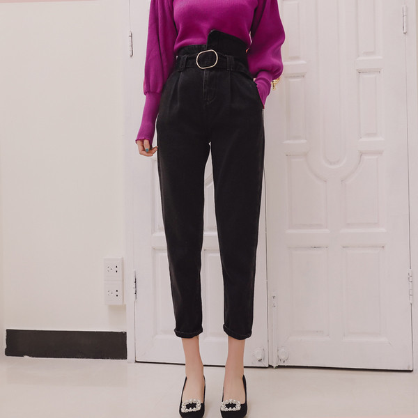 Дамски дънки с висока талия и колан