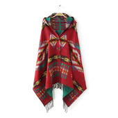 Дамско пончо с качулка и копчета в няколко цвята