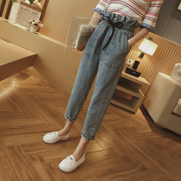 Дамски панталон с висока талия и колан