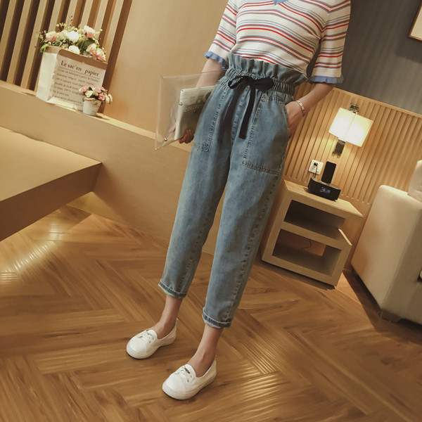 Дамски панталон с висока талия и колан