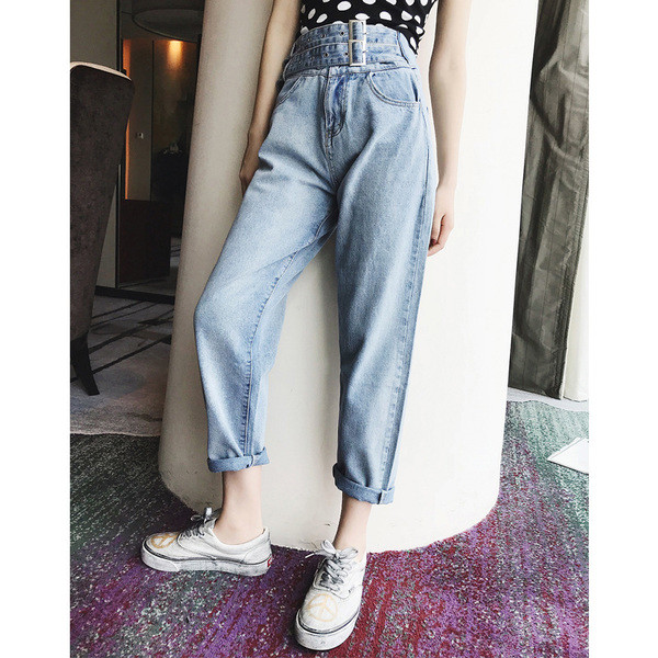 Ежедневни дамски дънки с висока талия и колани 