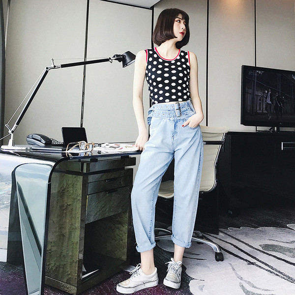 Ежедневни дамски дънки с висока талия и колани 