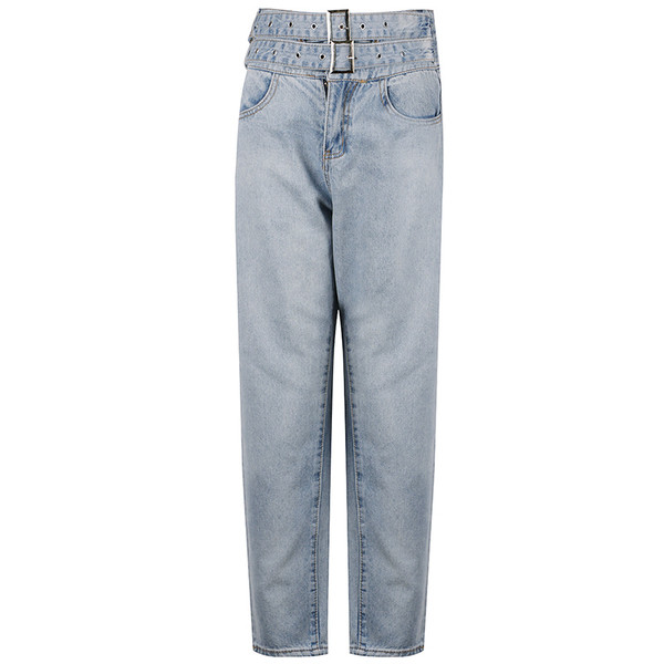 Ежедневни дамски дънки с висока талия и колани 