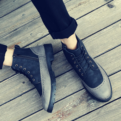 Стилни мъжки боти с връзки  в два  цвята 