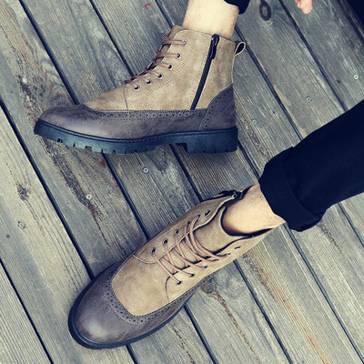 Стилни мъжки боти с връзки  в два  цвята 