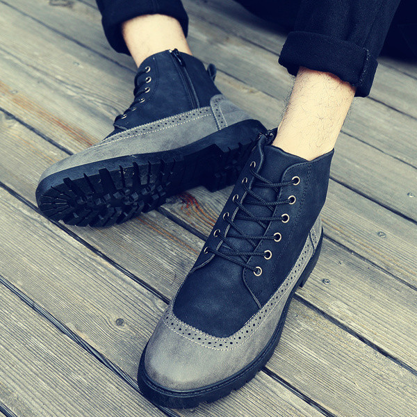 Стилни мъжки боти с връзки  в два  цвята 