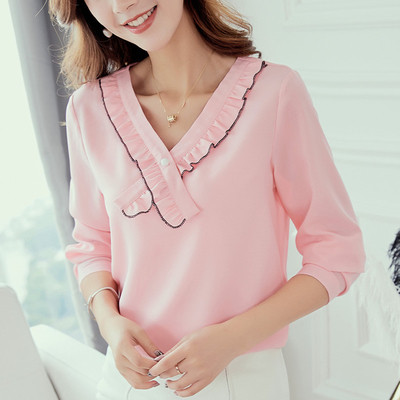 Ежедневна дамска риза от шифон в бял и розов цвят