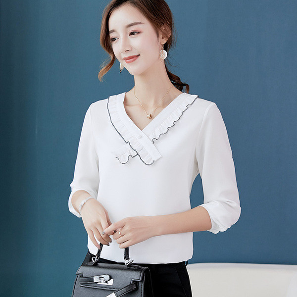 Cămașă casual de șifon de damă în alb și roz