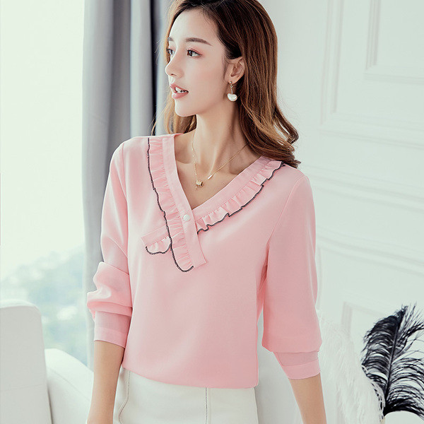 Cămașă casual de șifon de damă în alb și roz