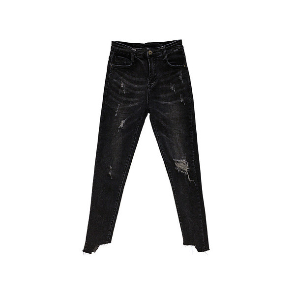 Γυναικεία τζιν με ψηλή  μέση σε σκούρο χρώμα