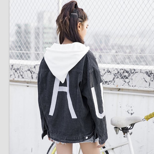 Дамско дълго дънково яке с качулка в два цвята