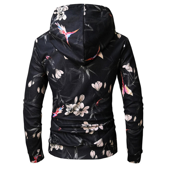 Hanorac modern pentru bărbați în negru cu motive florale