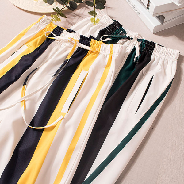 Pantaloni eleganti de dama cu dungi in doua culori