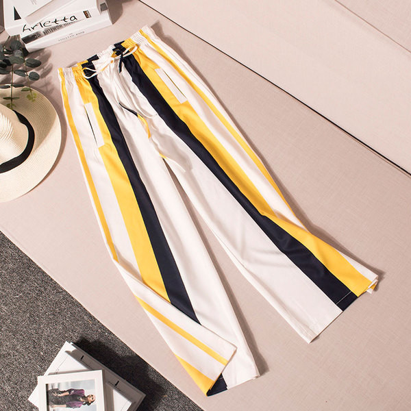 Pantaloni eleganti de dama cu dungi in doua culori