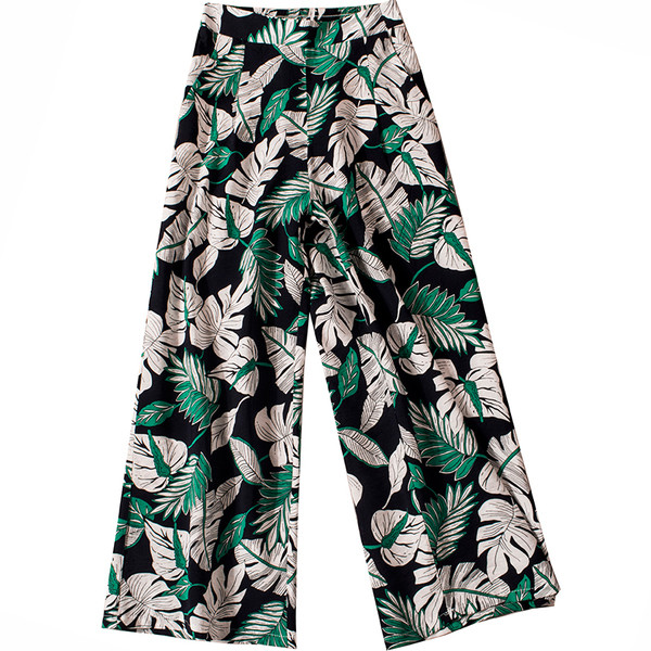 Pantaloni de dama cu motive florale in doua culori