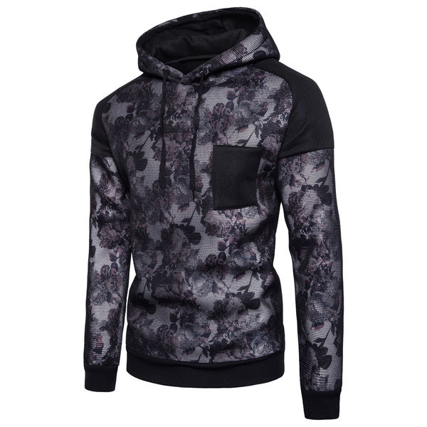 Modern férfi pulóver hálós és virágos elemekkel