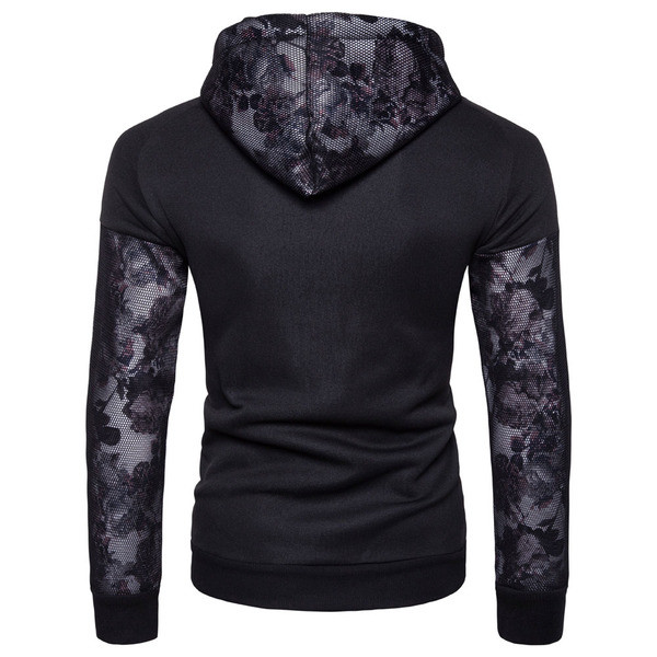 Modern férfi pulóver hálós és virágos elemekkel