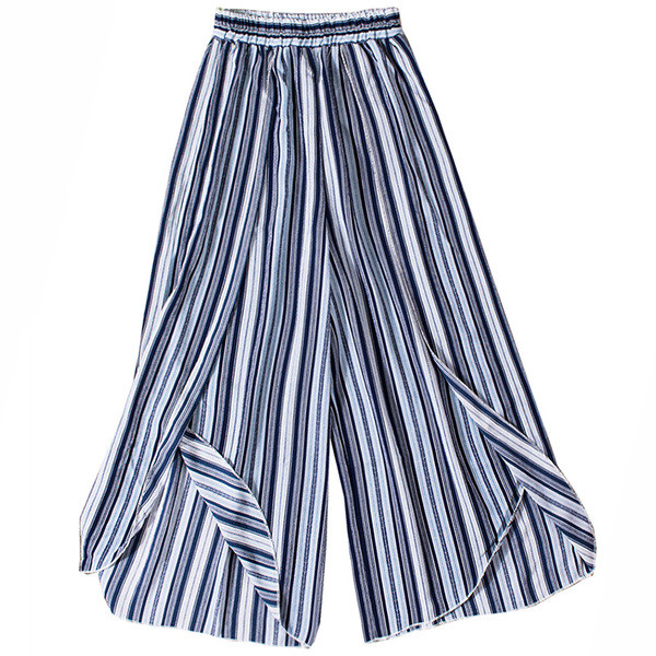 Pantaloni de damă cu dungi în albastru