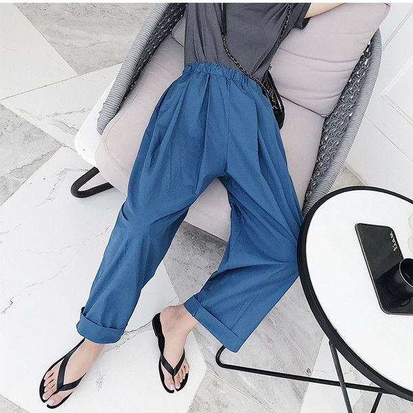 Pantaloni de dama actuali in albastru - model lat