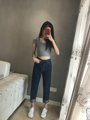 Μοντέρνα γυναικεία high-waisted high waisted τζιν σε δύο χρώματα