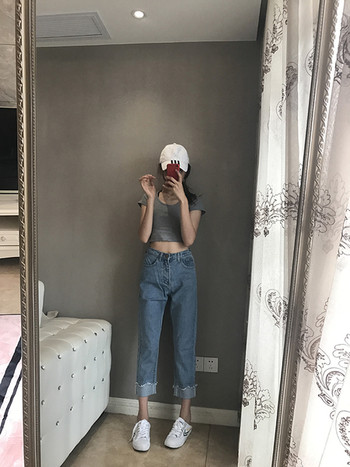 Μοντέρνα γυναικεία high-waisted high waisted τζιν σε δύο χρώματα