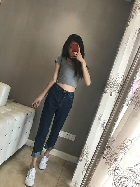 Модерни дамски изчистени дънки с висока талия в два цвята