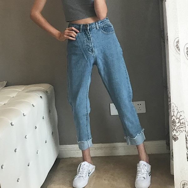 Модерни дамски изчистени дънки с висока талия в два цвята