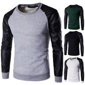 Мъжка блуза с О-образна яка и ръкави от еко кожа в четири цвята