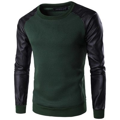 Мъжка блуза с О-образна яка и ръкави от еко кожа в четири цвята