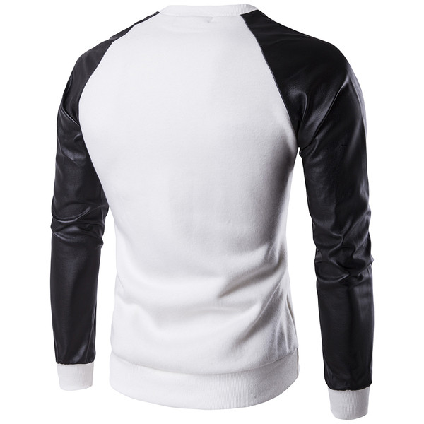 Мъжка блуза с О-образна яка и ръкави от еко кожа в четири цвята