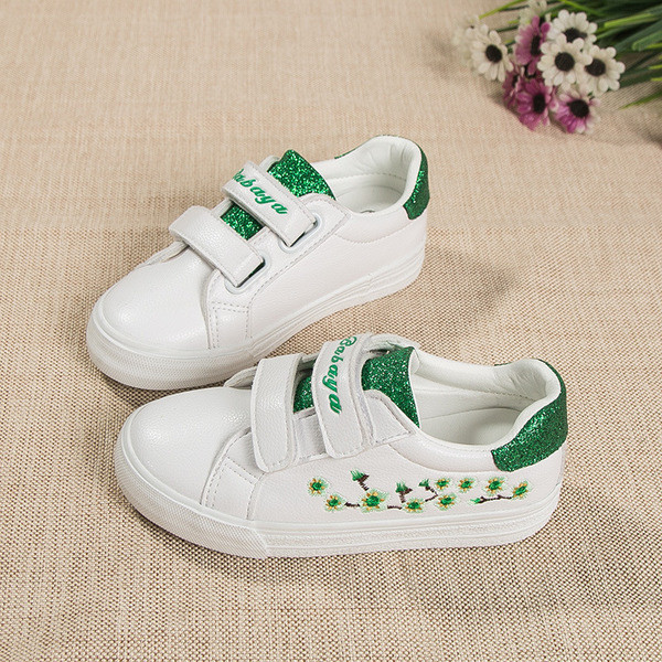 Tenisi copii pentru fete cu decor brocart si broderie florala in trei culori