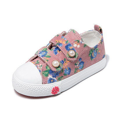 Детски ежедневни кецове за момиче с флорални мотиви в син и розов цвят