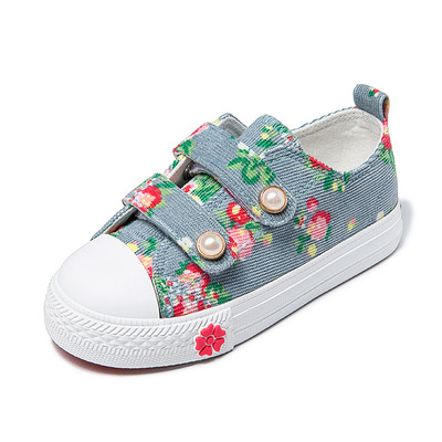 Детски ежедневни кецове за момиче с флорални мотиви в син и розов цвят