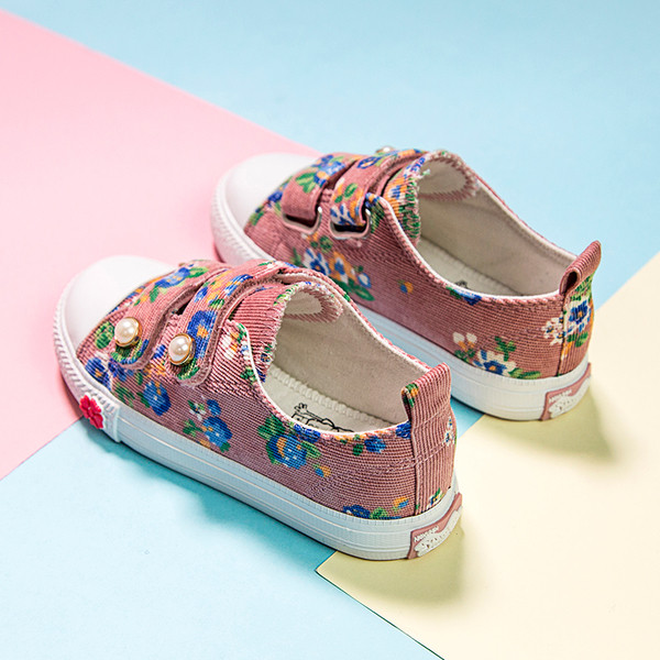 Детски ежедневни кецове за момиче с флорални мотиви в син и розов цвят