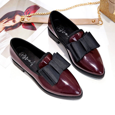 Pantofi casual de dama din piele ecologica cu panglica in visiniu si rosu