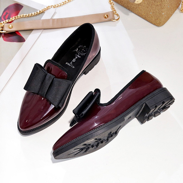 Pantofi casual de dama din piele ecologica cu panglica in visiniu si rosu