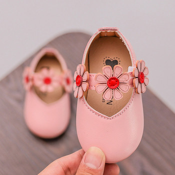 Детски ежедневни обувки от еко кожа с 3D флорална декорация в три цвята