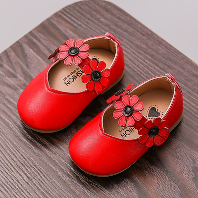 Pantofi casual pentru copii din piele ecologica cu decor floral 3D in trei culori