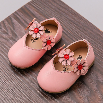 Pantofi casual pentru copii din piele ecologica cu decor floral 3D in trei culori