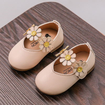 Pantofi casual pentru copii din piele ecologica cu decor floral 3D in trei culori