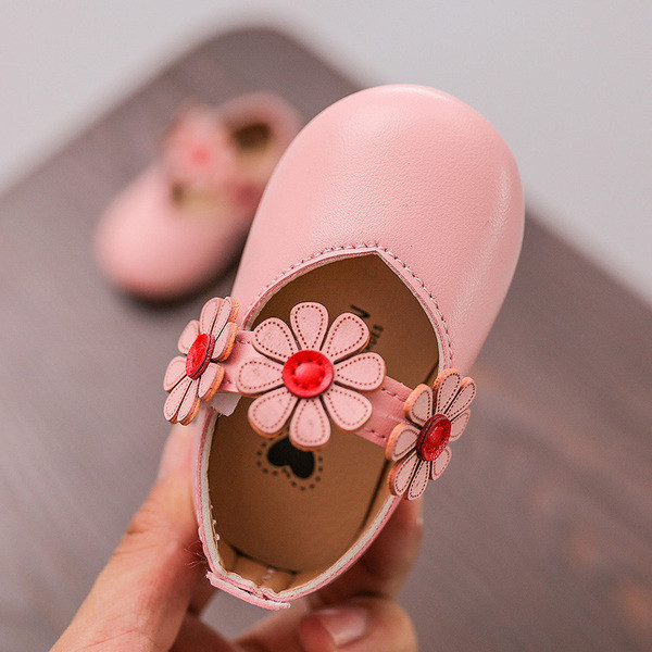 Pantofi casual pentru copii din piele ecologica cu decor floral 3D in trei culori