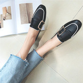 Pantofi casual dama din piele ecologica cu catarama alb-negru