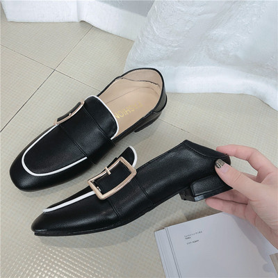 Pantofi casual dama din piele ecologica cu catarama alb-negru