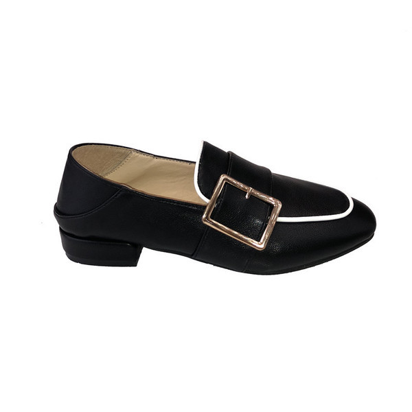 Pantofi casual dama din piele ecologica cu catarama alb-negru